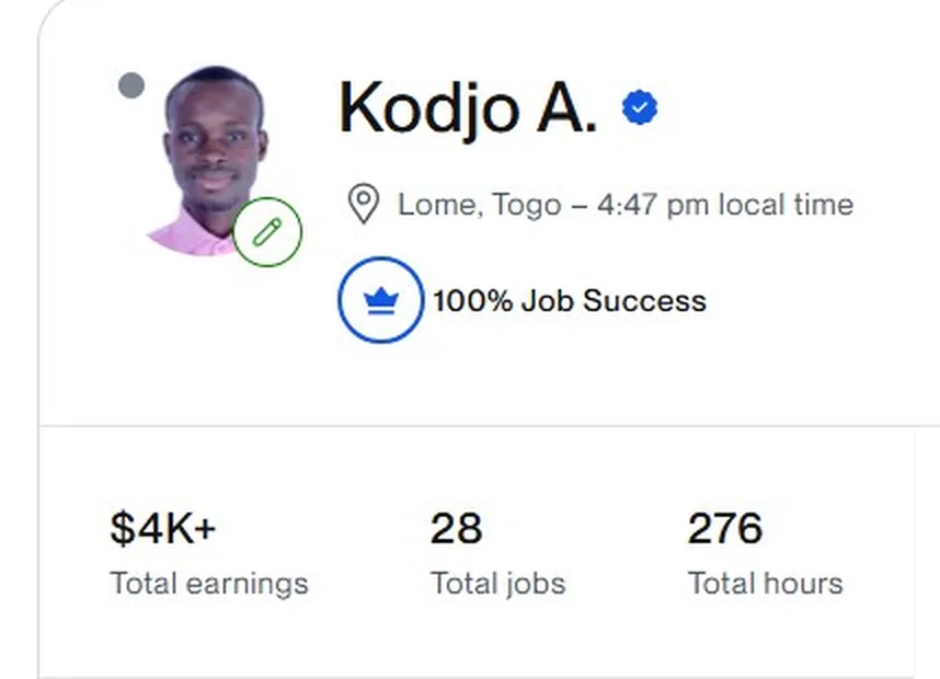 Profil Upwork avec Job Success et revenus