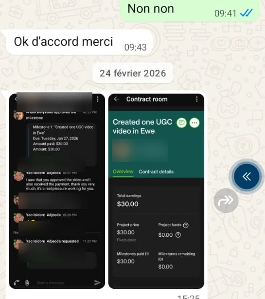 Mission UGC en Ewe payée 30 dollars