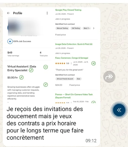 Résultat d'une apprenante sur Upwork